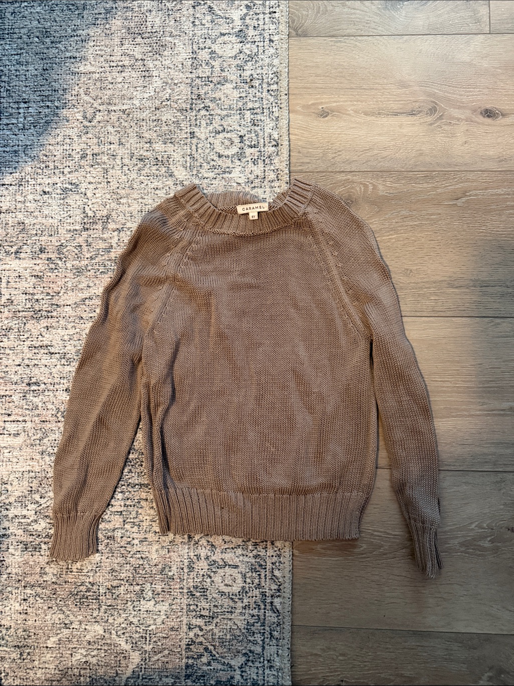 Caramel Kids Size 8y Ribbed Crewneck Sweater In Taupe